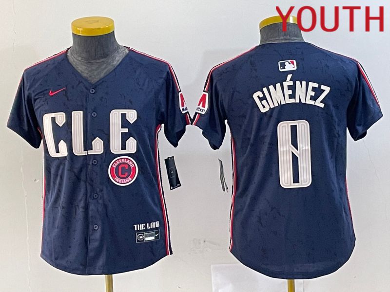 Youth Cleveland Indians 0 Gimenez Blue City Edition Nike 2024 MLB Jersey style 8
